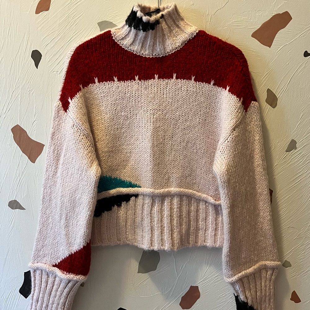 NWT Zara Colorblock Turtleneck Knit Sweater size M - Picture 3 of 11